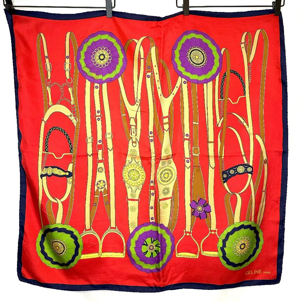 Celine Paris 100% Silk Scarf Horse Stirrup Pattern